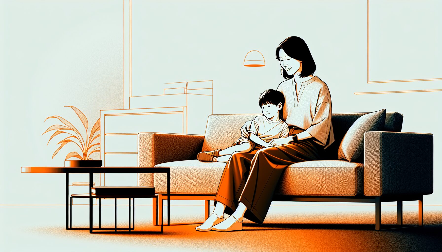 母親が子どもを優しく抱きしめる安全基地のイメージイラスト